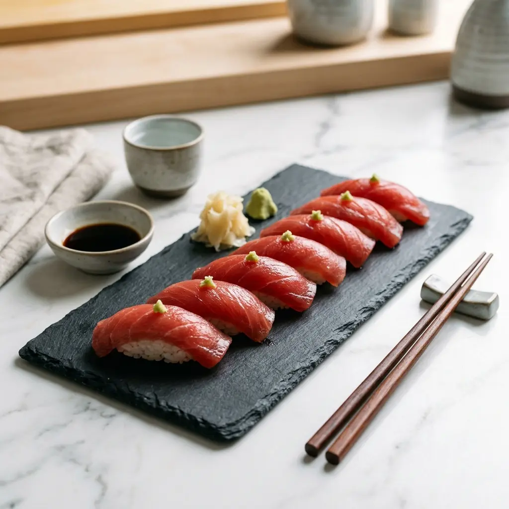 Maguro-Sushi fertig als Gericht serviert