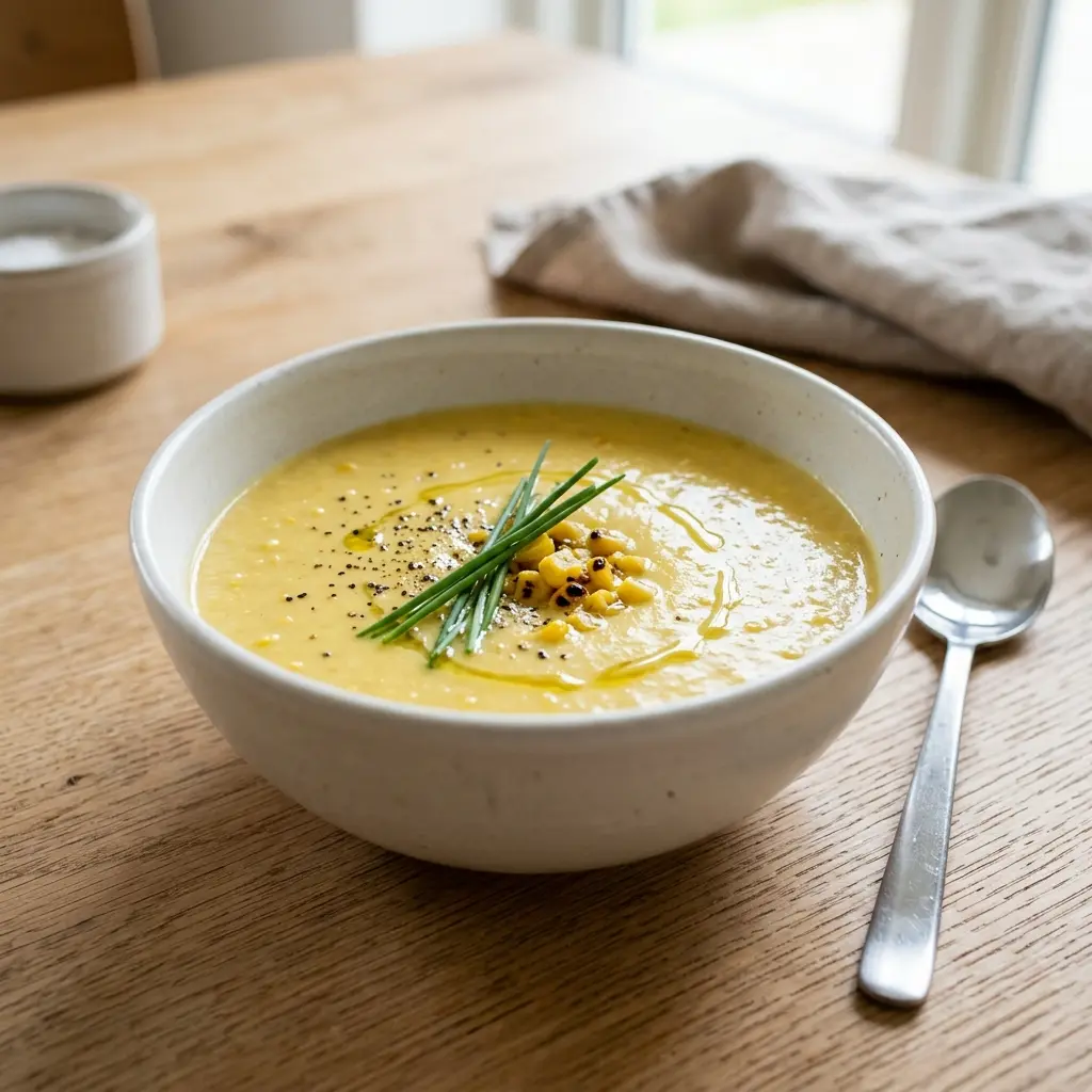 Eine warme Portion Maissuppe appetitlich serviert