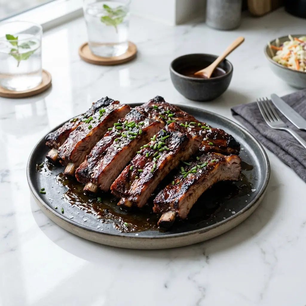 Marinierte Spareribs fertig als Gericht serviert