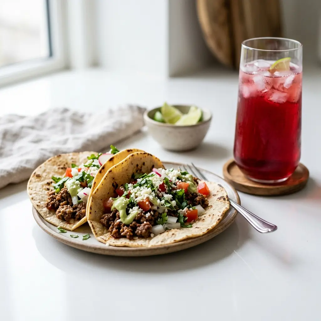 Mexikanische Tacos fertig als Gericht serviert
