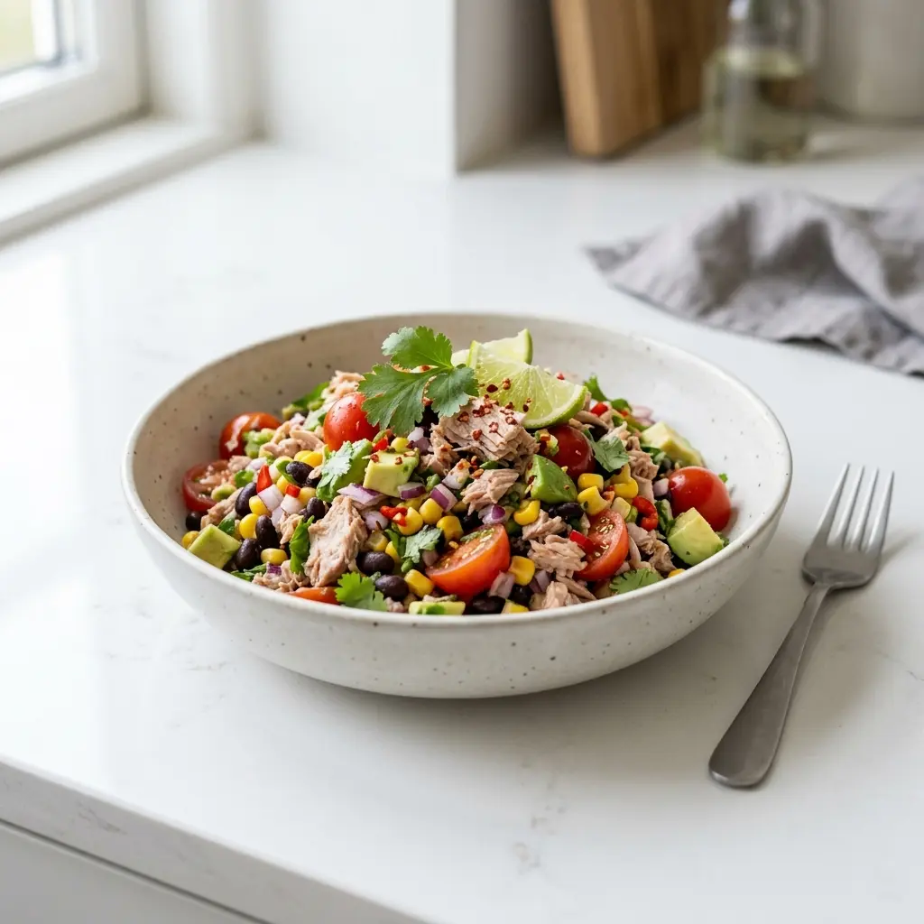 Frische Portion Mexikanischer Thunfischsalat mit ansprechender hausgemachter Präsentation