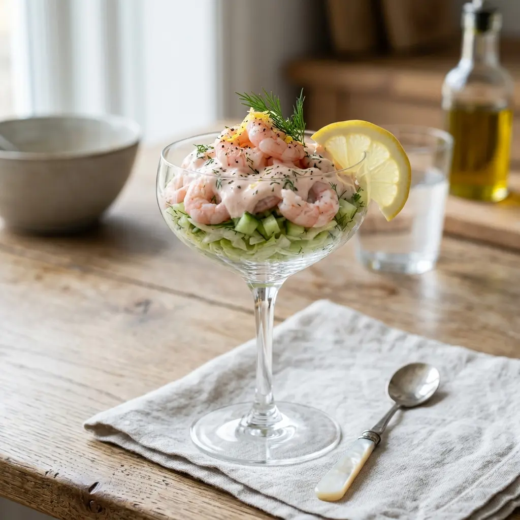 Moderner Garnelencocktail fertig als Gericht serviert