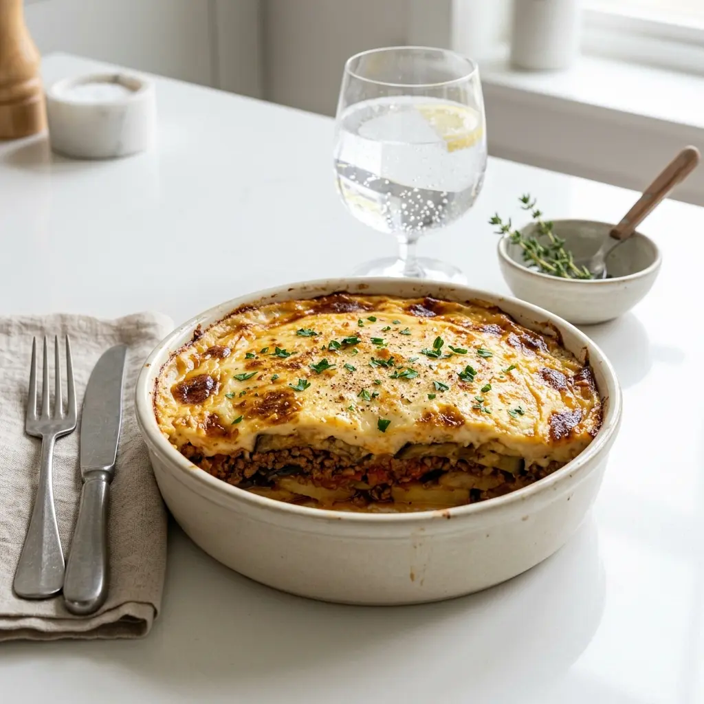 Moussaka fertig als Gericht serviert