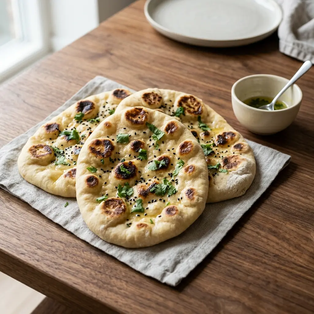 Serviervorschlag für Naanbrot frisch und appetitlich angerichtet
