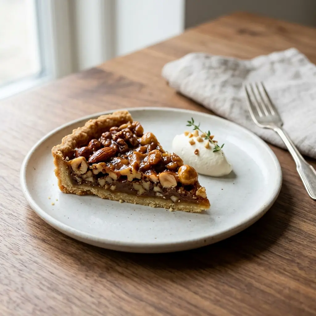 Nusstorte als süßes und hausgemachtes Dessert serviert