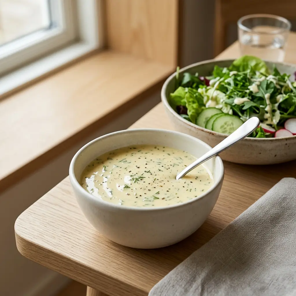 Eine Schale Oma-Dressing als geschmackvolle Beilage serviert