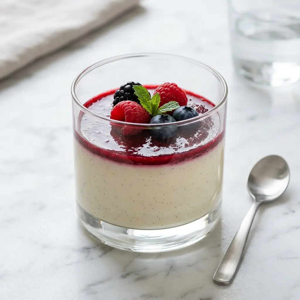Panna cotta fertig als Dessert serviert
