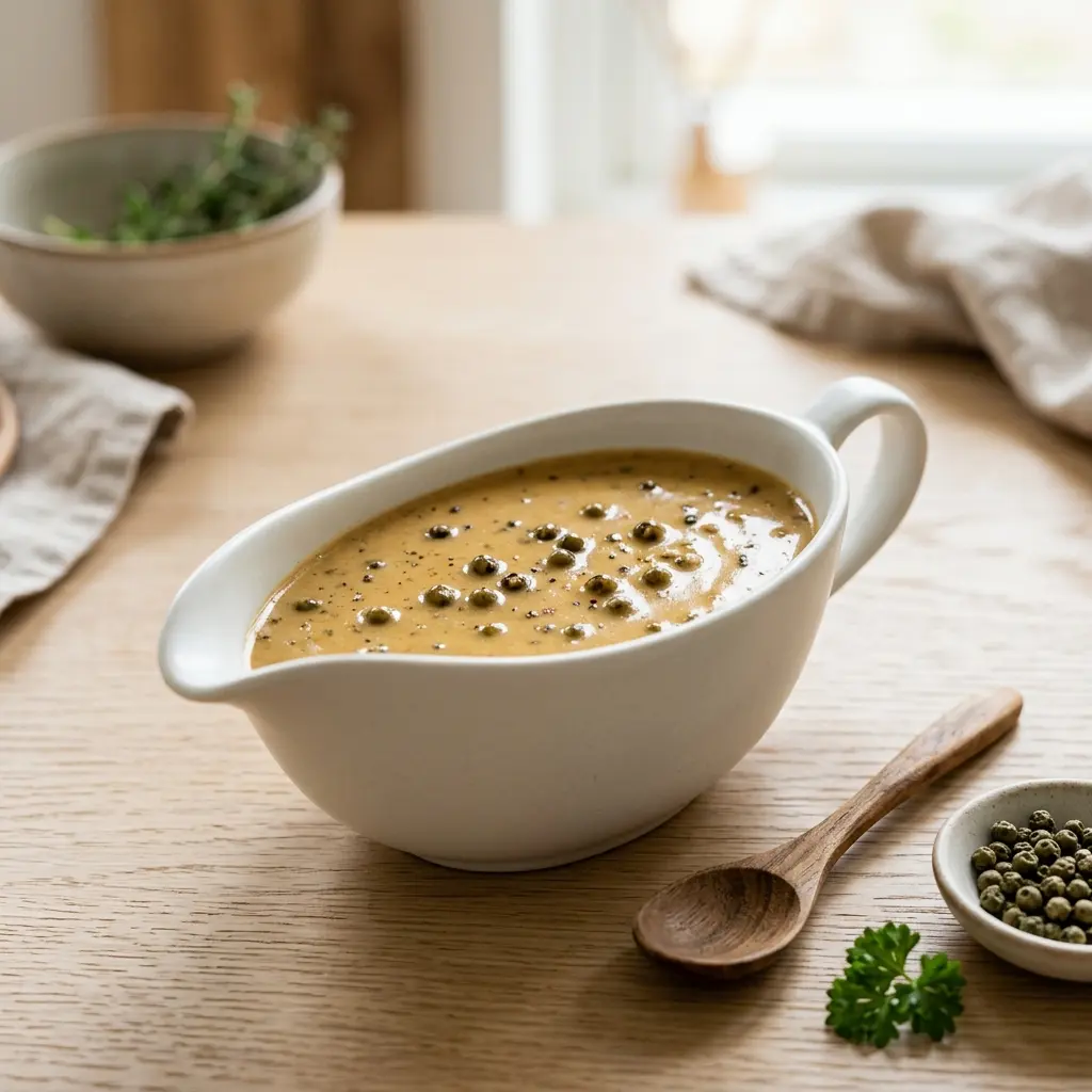 Eine Schale Pfeffersauce als geschmackvolle Beilage serviert