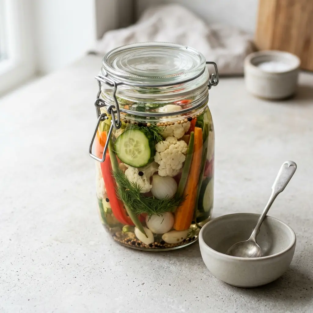 Pickles fertig im Glas oder in einer Schale serviert