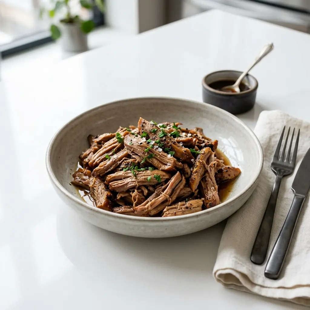 Pulled Duck fertig als Gericht serviert