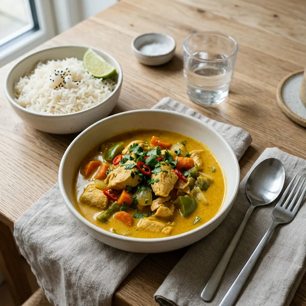 Pute in Curry fertig als Gericht serviert