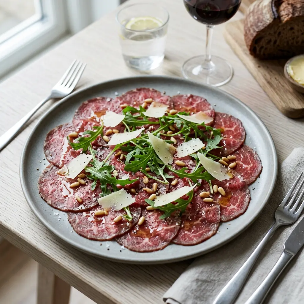 Rindercarpaccio fertig als Gericht serviert