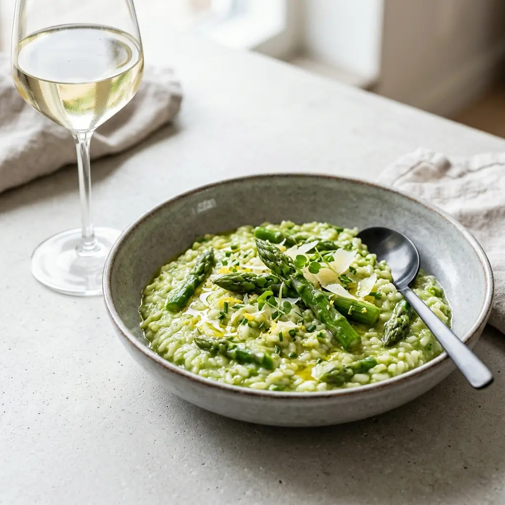 Risotto mit Spargel fertig als Gericht serviert