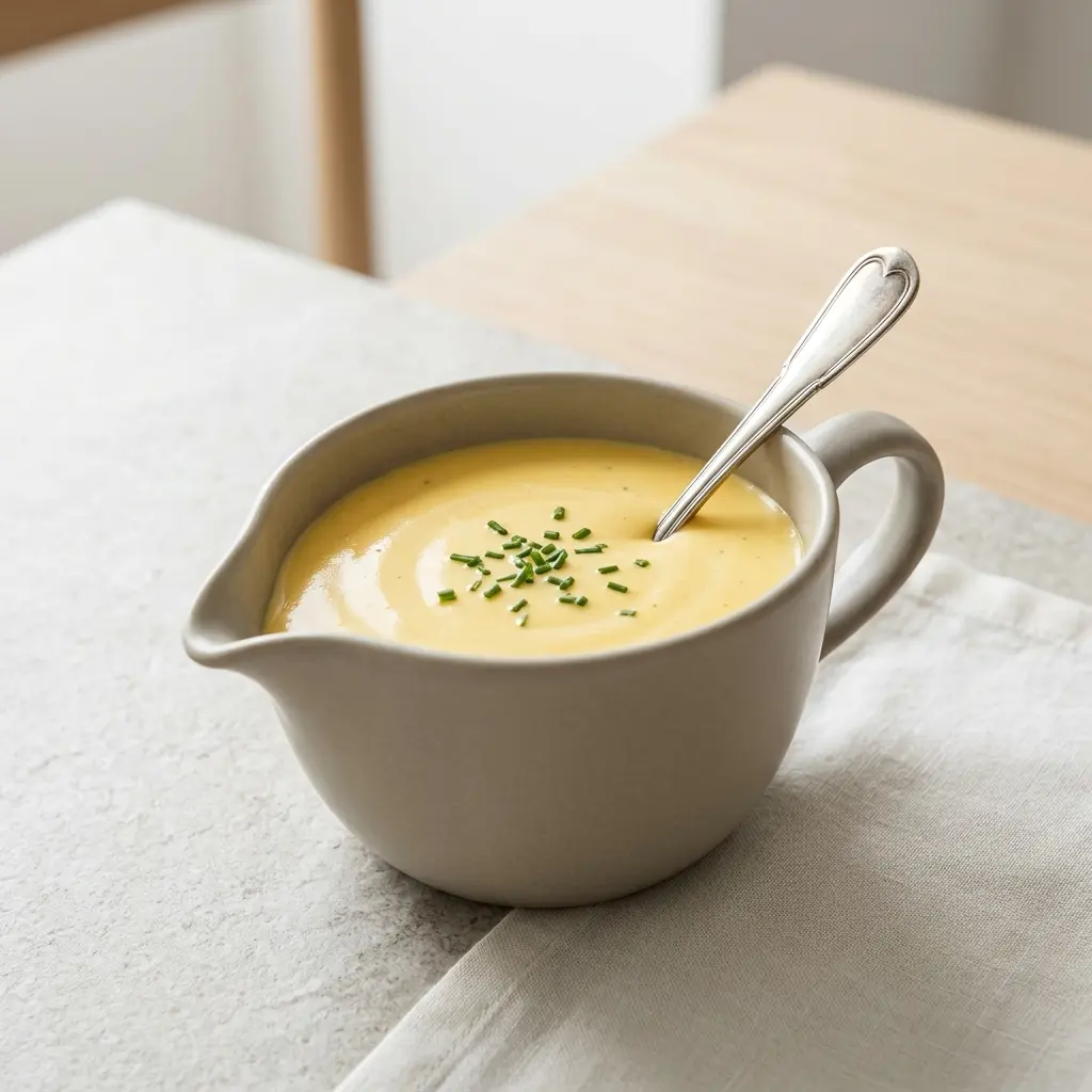 Eine Schale Sauce Hollandaise als geschmackvolle Beilage serviert