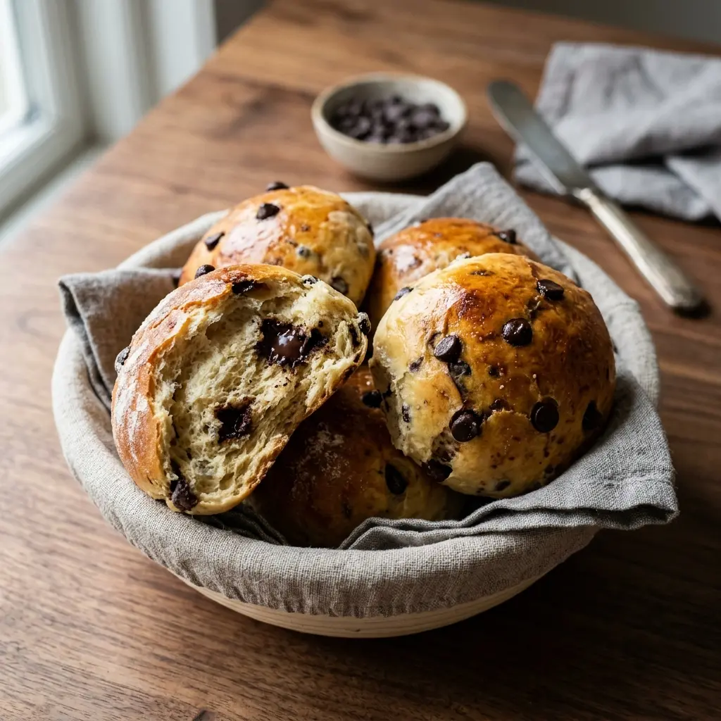 Serviervorschlag für Schokoladenbrötchen frisch und appetitlich angerichtet