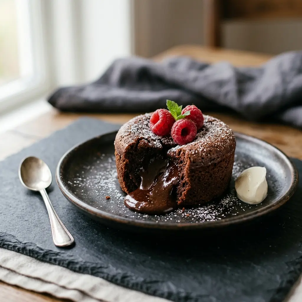 Schokoladenfondant fertig als Dessert serviert