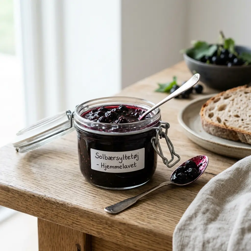 Schwarze-Johannisbeer-Marmelade fertig als Dessert serviert