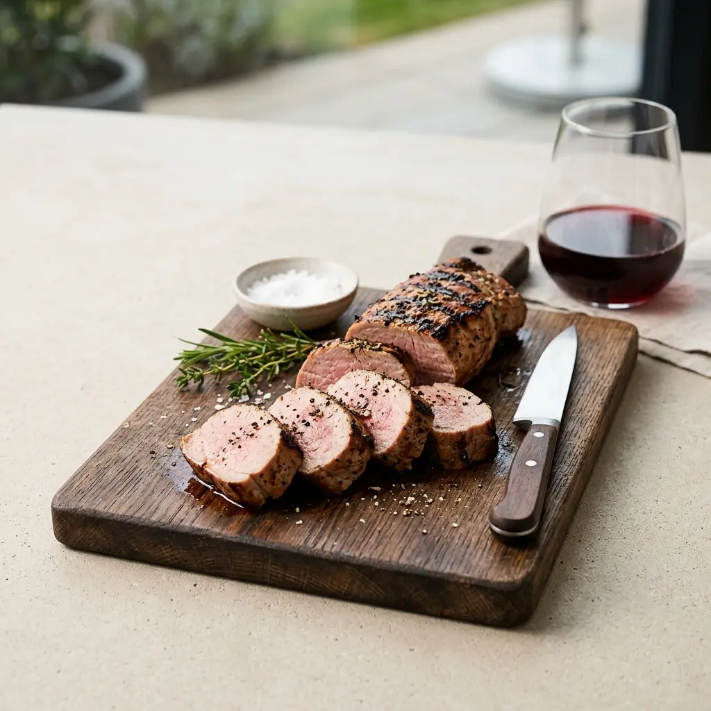 Schweinefilet vom Grill fertig als Gericht serviert