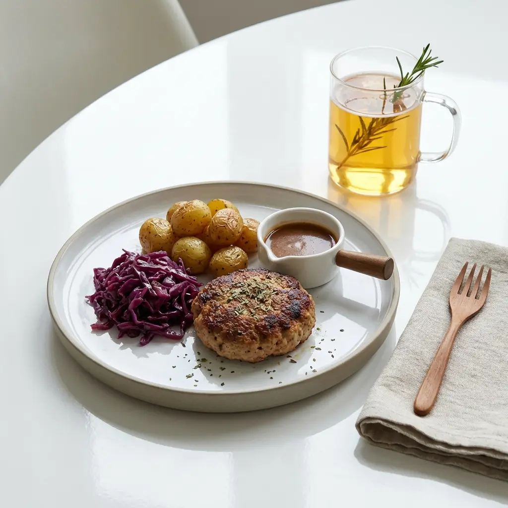 Schweinehackfleisch fertig als Gericht serviert