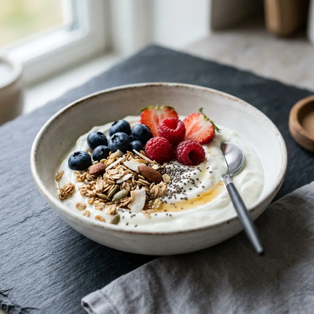 Skyr mit Topping fertig als Gericht serviert