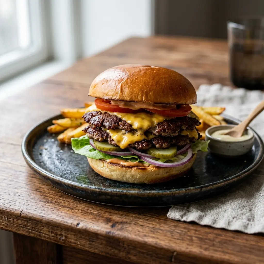 Smash Burger fertig gebacken und serviert