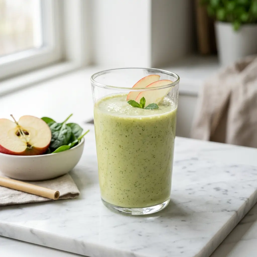 Ein Glas Smoothie mit Apfel kalt und frisch serviert