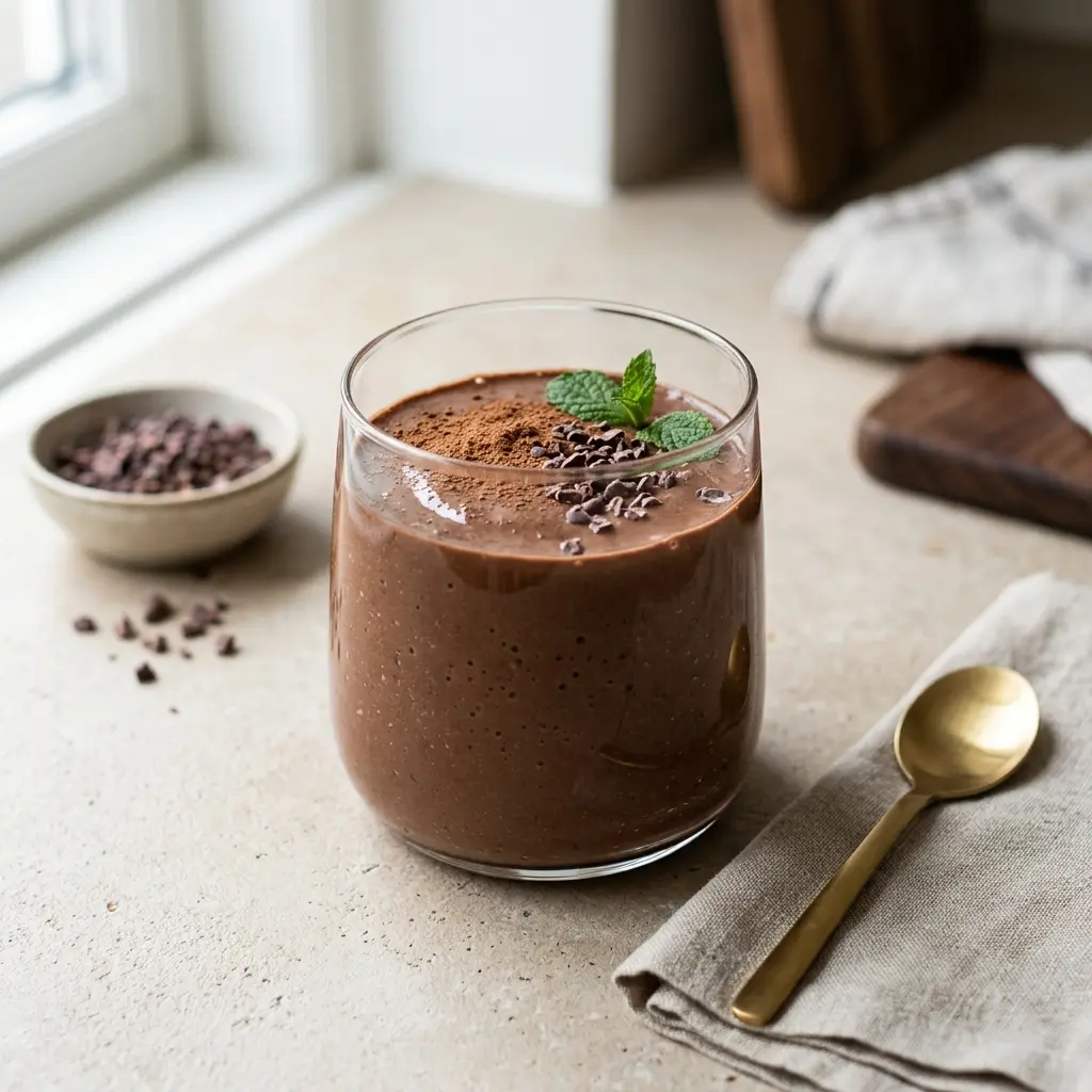 Ein Glas Smoothie mit Kakao kalt und frisch serviert