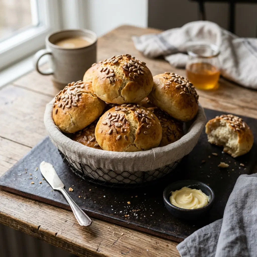 Serviervorschlag für Sonnenblumenbrötchen frisch und appetitlich angerichtet