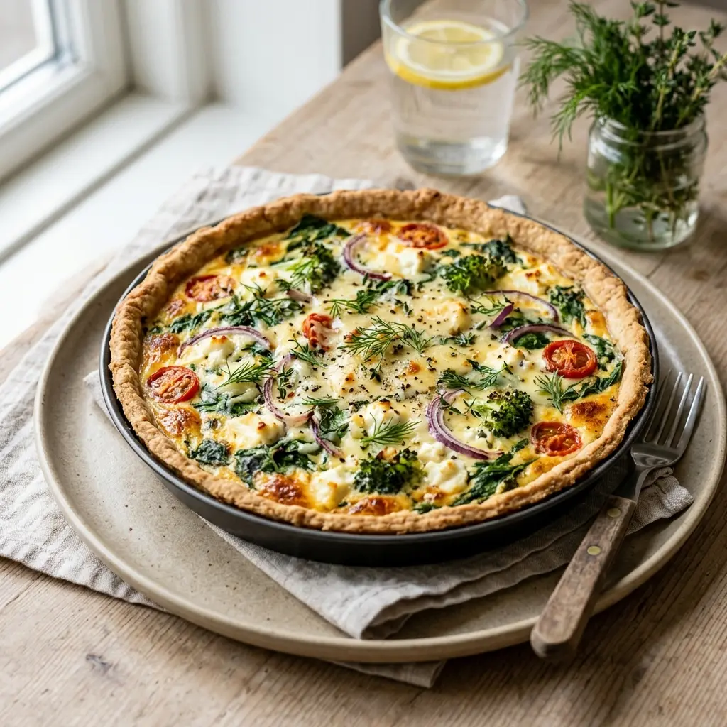 Tarte mit Hüttenkäse als süßes und hausgemachtes Dessert serviert