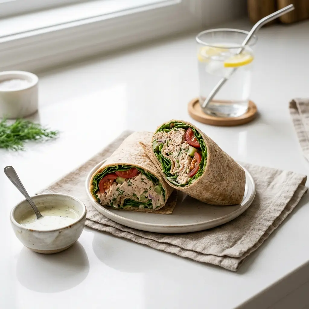 Thunfisch-Wrap fertig als Gericht serviert