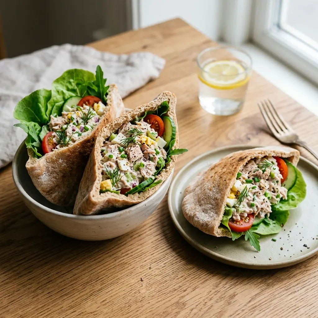 Thunfischsalat im Pitabrot fertig als Salat serviert