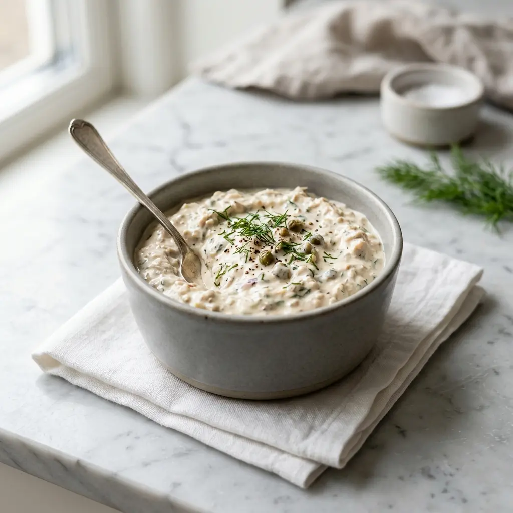Thunfischsauce fertig als Gericht serviert