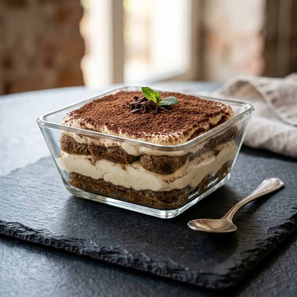 Tiramisu fertig als Dessert serviert