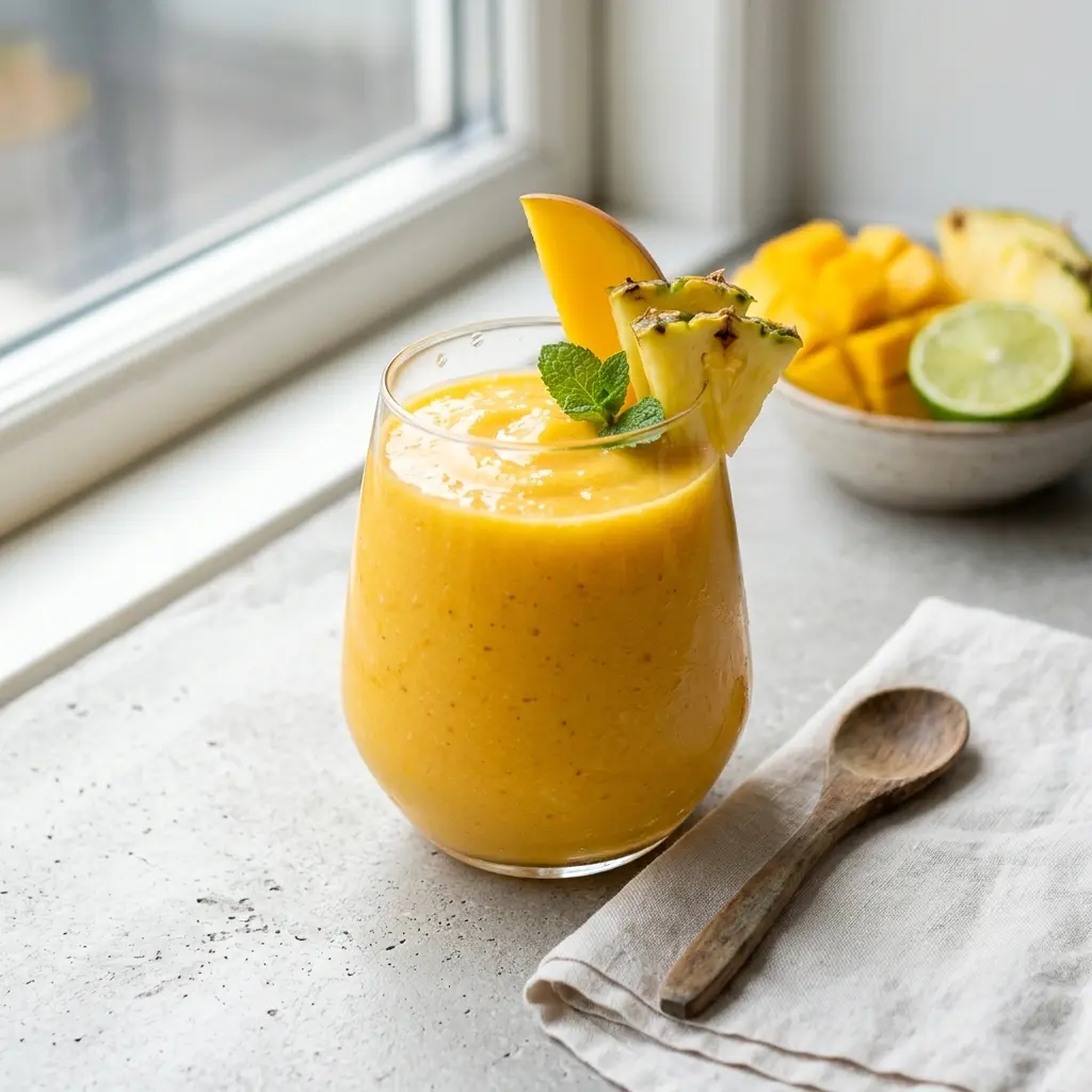 Ein Glas Tropischer Smoothie kalt und frisch serviert