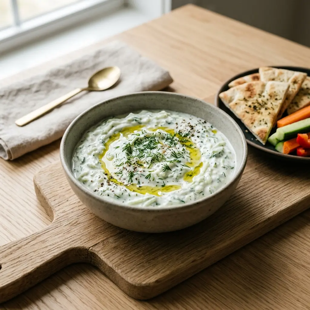 Tzatziki fertig als Sauce oder Dip serviert