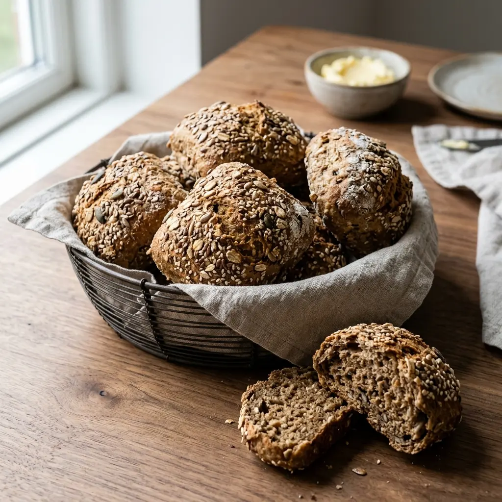 Serviervorschlag für Vollkornbrötchen frisch und appetitlich angerichtet