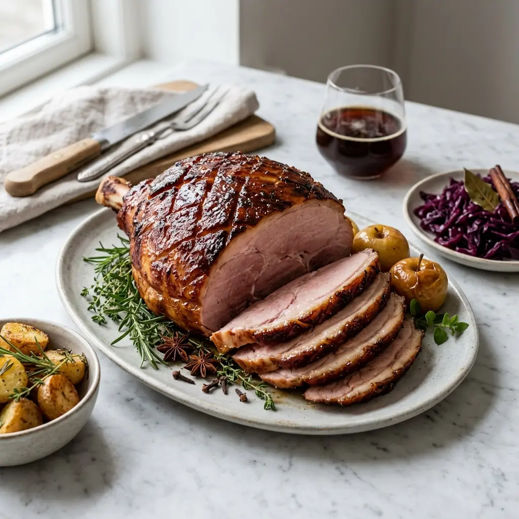 Weihnachtsschinken fertig als Gericht serviert