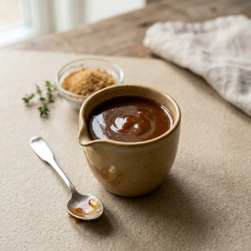 Eine Schale Whiskysauce als geschmackvolle Beilage serviert