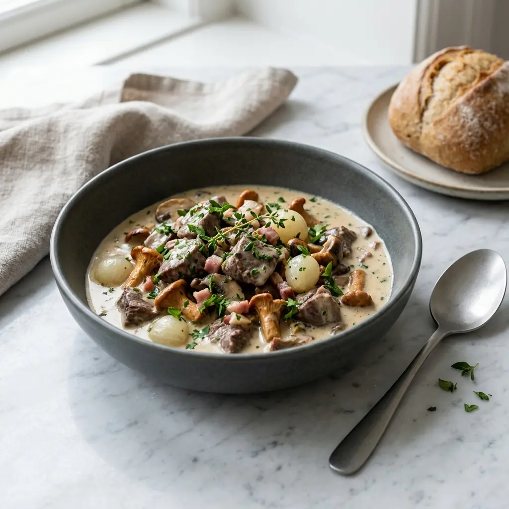 Wildeintopf mit Sahne fertig als warme Suppe serviert
