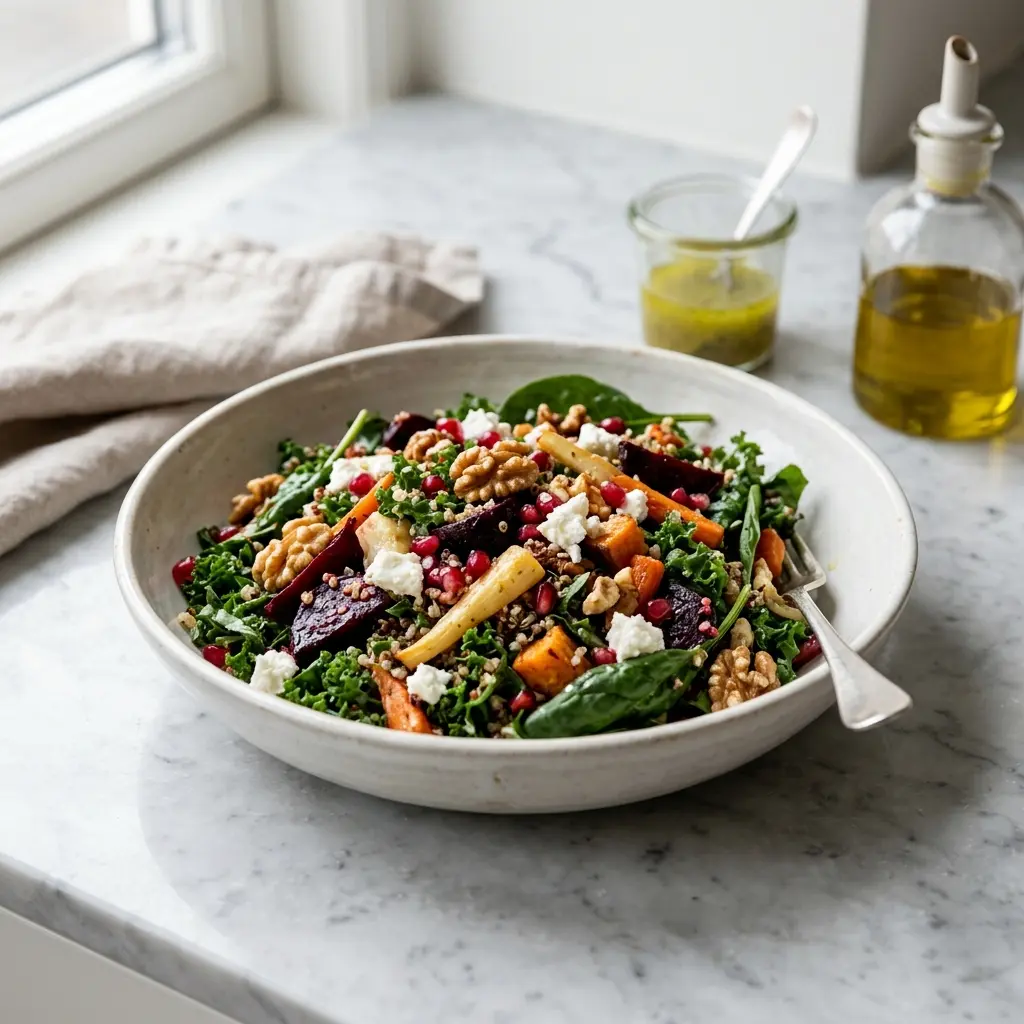 Frische Portion Wintersalat mit ansprechender hausgemachter Präsentation