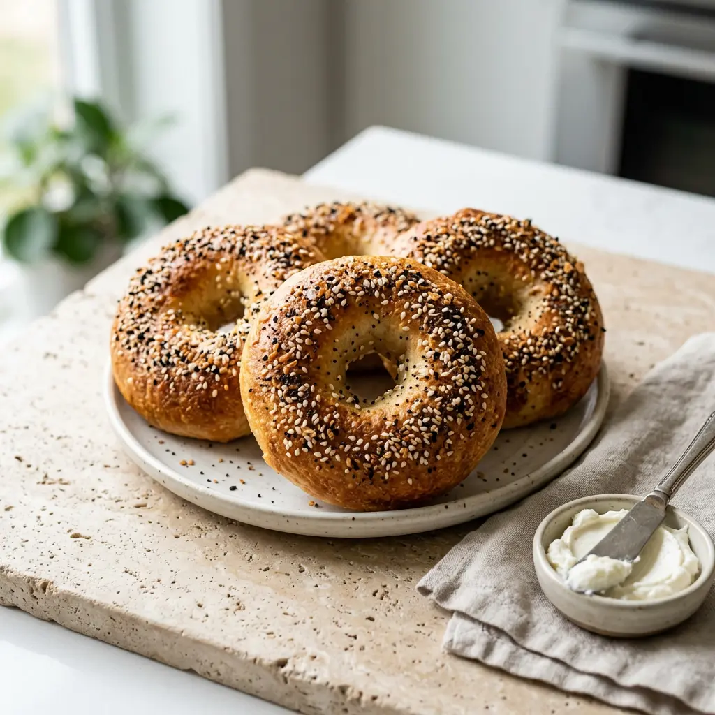 Foto von Bagels aus der Heißluftfritteuse fertig zubereitet in der Heißluftfritteuse