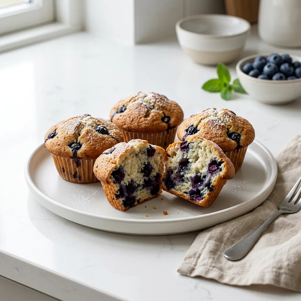 Foto von Blaubeermuffins aus der Heißluftfritteuse fertig zubereitet in der Heißluftfritteuse