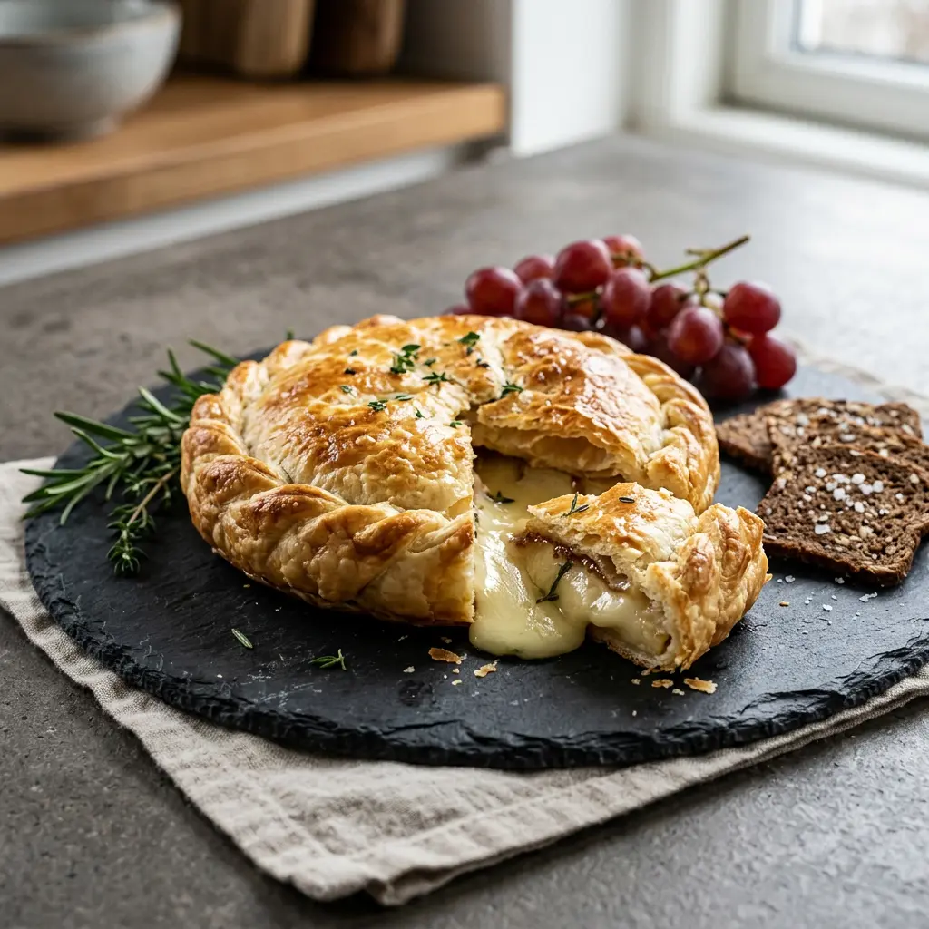 Foto von Brie im Blätterteig aus der Heißluftfritteuse fertig zubereitet in der Heißluftfritteuse