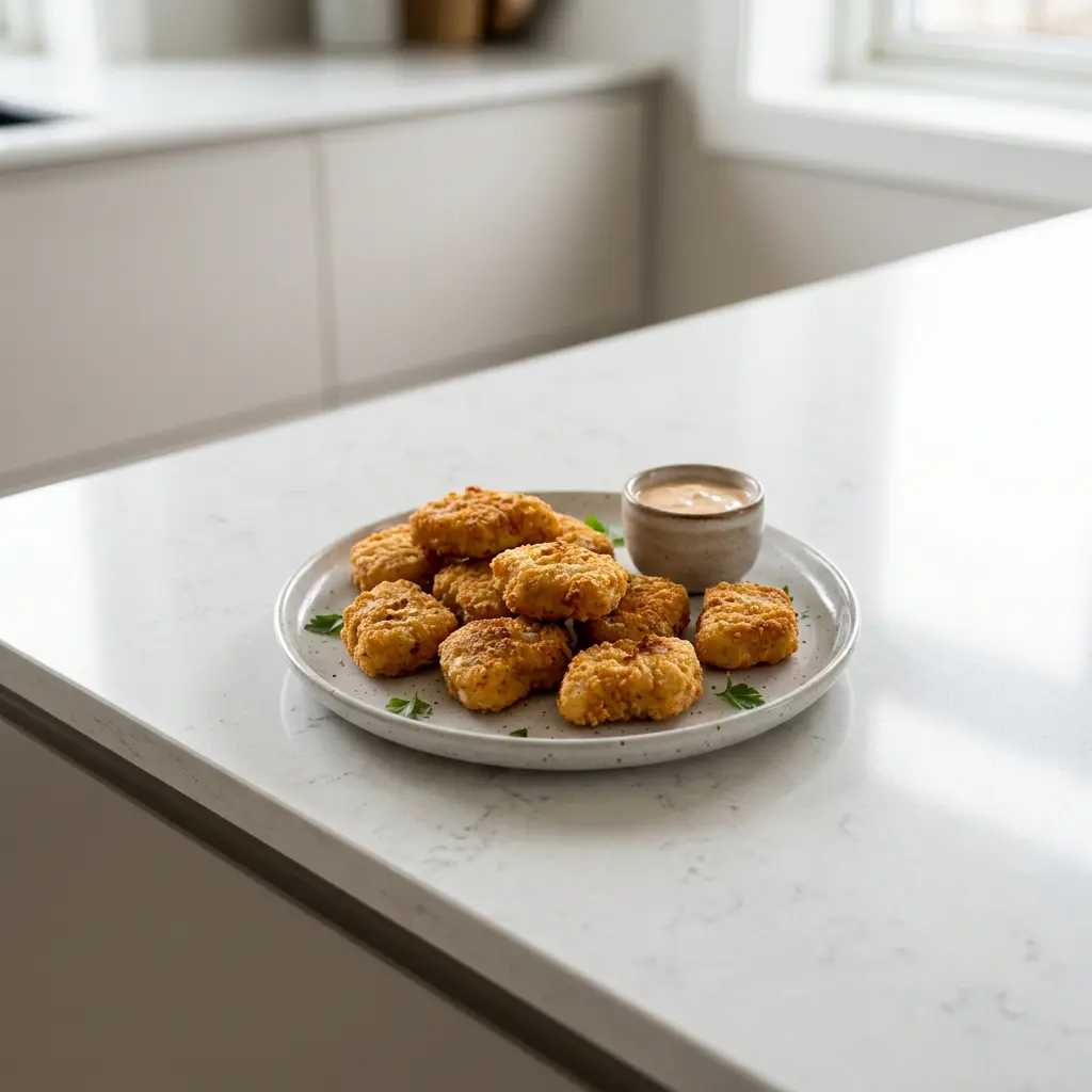 Foto von Chicken Nuggets aus der Heißluftfritteuse fertig zubereitet in der Heißluftfritteuse