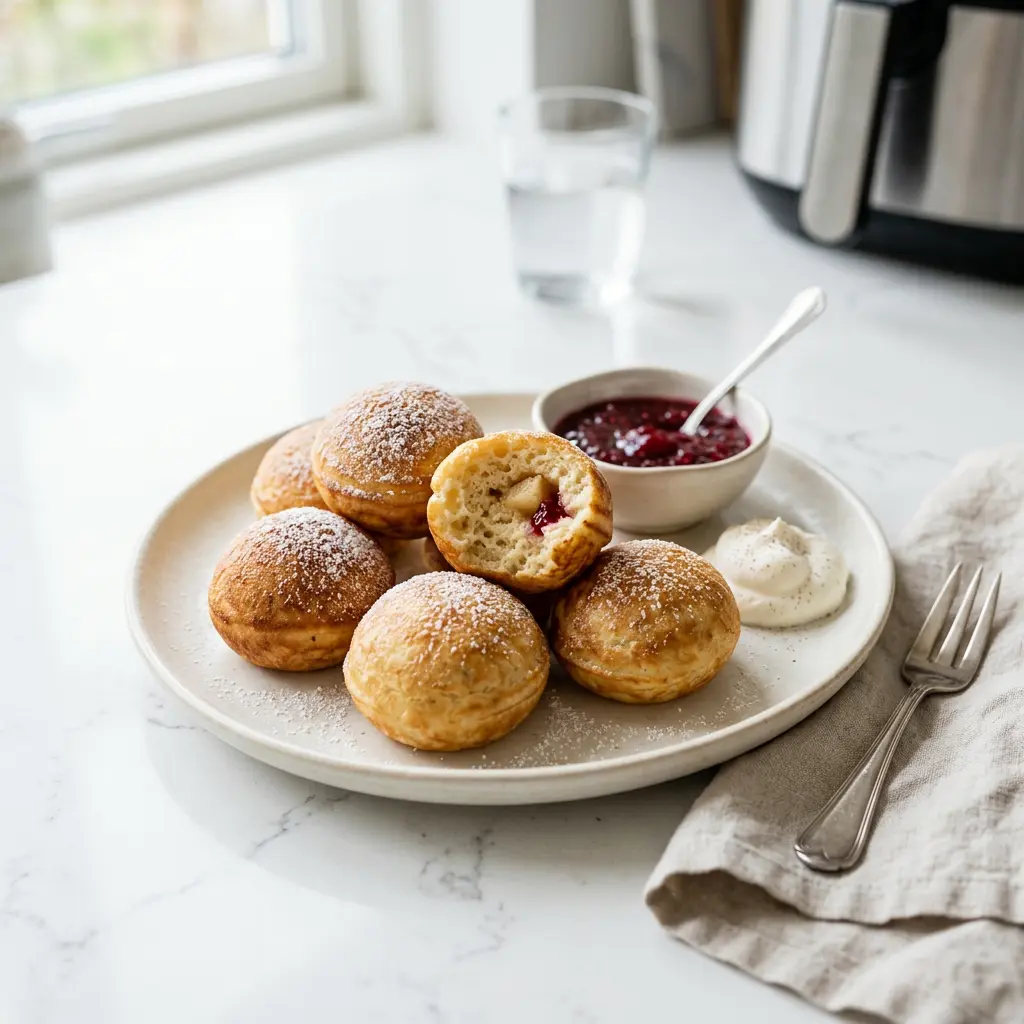 Foto von Dänische Æbleskiver aus der Heißluftfritteuse fertig zubereitet in der Heißluftfritteuse