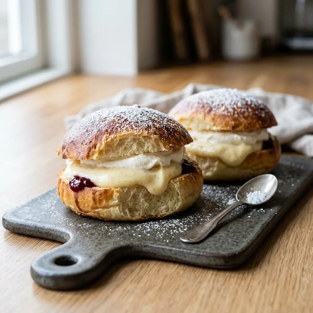 Foto von Dänische Fastnachtsbrötchen aus der Heißluftfritteuse fertig zubereitet in der Heißluftfritteuse