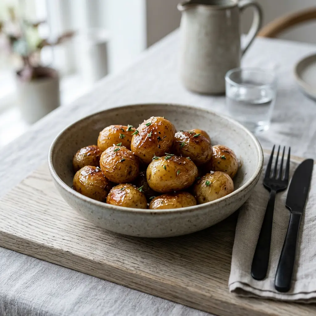 Foto von Dänische Karamellkartoffeln aus der Heißluftfritteuse fertig zubereitet in der Heißluftfritteuse