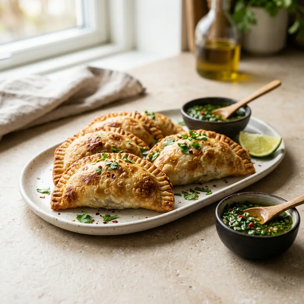 Foto von Empanadas aus der Heißluftfritteuse fertig zubereitet in der Heißluftfritteuse