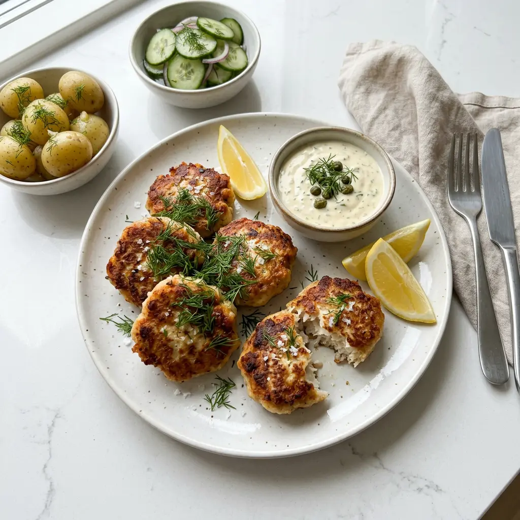 Foto von Fischfrikadellen aus der Heißluftfritteuse fertig zubereitet in der Heißluftfritteuse