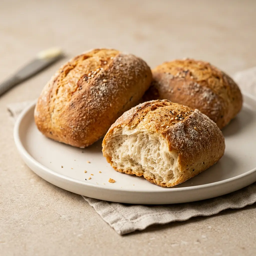 Foto von Frühstücksbrötchen aus der Heißluftfritteuse fertig zubereitet in der Heißluftfritteuse